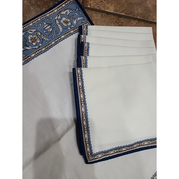 Royal Dragon Cotton 5 Placemat/ 6 Napkin Blue Floral 15” Square - Picture 5 of 8